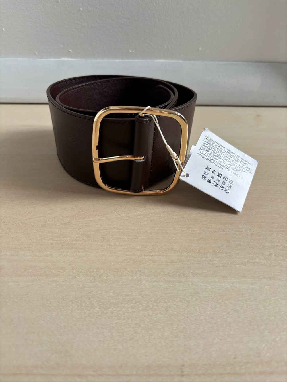 Zara Wide Dark Brown  Faux Leather Belt with Gold Buckle